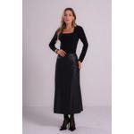 Saia Midi Em Couro Recortes Preto
