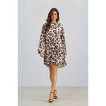 Vestido Curto Manga Longa Plissado Onça