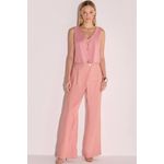 Calça Wide Leg Transpassada em Alfaiataria Rosa
