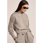 Blusa Em Malha Tricô Com Elastano e Aplicação de Pedrarias Cinza