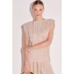 Blusa Muscle Em Tecido Plissado Bege Claro