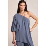 Blusa Assimétrica Em Crepe Azul Escuro