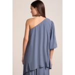 Blusa Assimétrica Em Crepe Azul Escuro