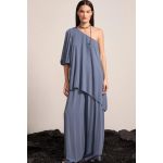 Blusa Assimétrica Em Crepe Azul Escuro