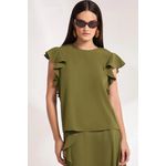Blusa com Babados em Crepe Verde Escuro