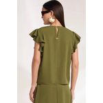 Blusa com Babados em Crepe Verde Escuro