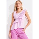 Blusa sem Mangas com Babados em Tricoline Listrado 76935 Linzzi