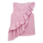 Blusa sem Mangas com Babados em Tricoline Listrado 76935 Linzzi