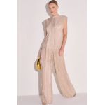 Calça Pantolona Em Tecido Plissado Com Shorts Forro Bege Claro