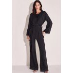 Calça Wide Leg Risca de Giz Em Blend de Viscose Preto