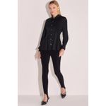 Camisa Acinturada Em Tricoline Com Elastano Preto