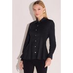 Camisa Acinturada Em Tricoline Com Elastano Preto