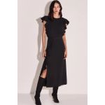 Saia Maxi Midi Babados Em Crepe Preto