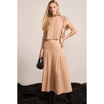 Saia Maxi Midi com Pregas em Viscose Bege