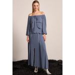 Saia Maxi Midi em Crepe Azul Escuro 
