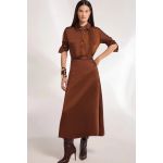 Saia Maxi Midi Em Tecido Acetinado Marrom