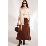 Saia Maxi Midi Em Tecido Acetinado Marrom