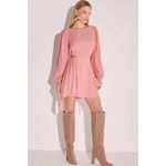 Vestido Manga Longa em Crepe Rosa
