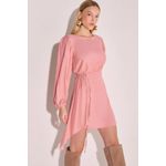 Vestido Manga Longa em Crepe Rosa