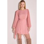 Vestido Manga Longa em Crepe Rosa