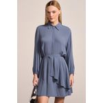 Vestido Chemise em Crepe Azul Escuro