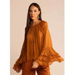 Blusa Feminina Over Mangas Longas Com Babados
