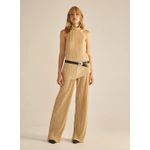Calça Fluida Plissada Bege