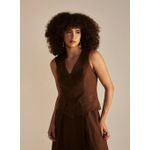 Colete Linho Alfaiataria Marrom Nobuck