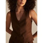 Colete Linho Alfaiataria Marrom Nobuck