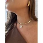 COLAR NYLON INICIAL CRAVEJADA NA PÉROLA BARROCA REDONDA