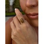 ANEL REGULÁVEL BOHO OVAL CARAMELO FINO BANHADO A OURO