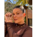BRINCO CHAPA BOHO MARROM E MEDALHAS BANHADO A OURO