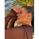 BRINCO CHAPA BOHO MARROM E MEDALHAS BANHADO A OURO