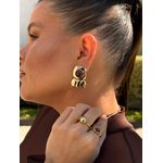 BRINCO CHAPA BOHO MARROM E MEDALHAS BANHADO A OURO