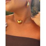 COLAR GRAVATA DIAMANTADA E PINGENTE ABAULADO BANHADO A OURO