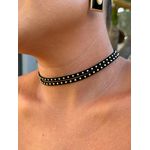 CORDÃO COURO BOHO PRETO PONTILHADO BANHADO A OURO