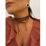CORDÃO COURO BOHO CARAMELO CANUTILHO BANHADO A OURO 