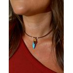 COLAR COURO BOHO E PINGENTE DENTE TURQUESA BANHADO A OURO