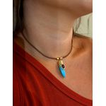 COLAR COURO BOHO E PINGENTE DENTE TURQUESA BANHADO A OURO