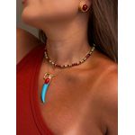 CHOKER CRISTAIS RED CHERRY E TURQUESA BANHADA A OURO 