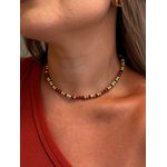 CHOKER CRISTAIS RED CHERRY E TURQUESA BANHADA A OURO 