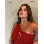 CORDÃO COURO BOHO CAFÉ E PINGENTE ORGÂNICO BANHADO A OURO