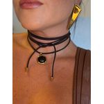 CORDÃO COURO BOHO E PINGENTE CAFÉ BANHADO A OURO