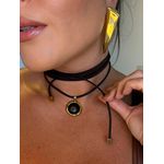 CORDÃO COURO BOHO E PINGENTE CAFÉ BANHADO A OURO