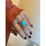 ANEL REGULÁVEL GOTA BOHO TURQUESA BANHADO A OURO