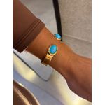 BRACELETE CHAPA BOHO RESINADO TURQUESA BANHADO A OURO 