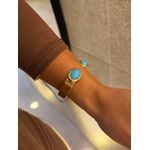 BRACELETE CHAPA BOHO RESINADO TURQUESA BANHADO A OURO 