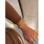 BRACELETE CHAPA BOHO RESINADO TURQUESA BANHADO A OURO 