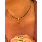COLAR COURO BOHO E PINGENTE RESINADO MARROM BANHADO A OURO 