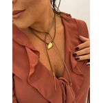 CORDÃO COURO BOHO CAFÉ E PINGENTE GOTA BANHADO A OURO 